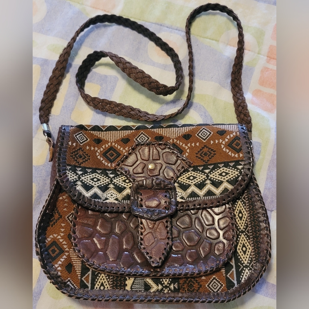 Syrian Leather & Tapestry Purse